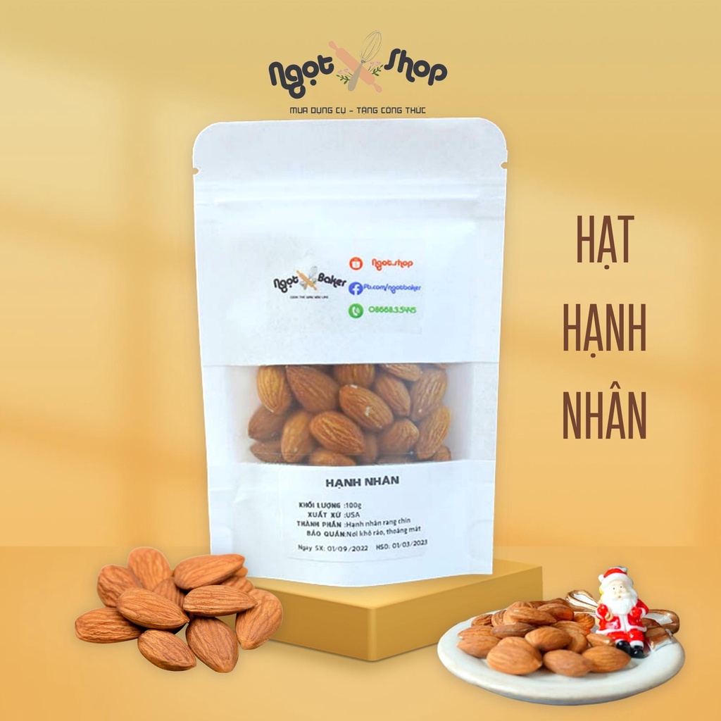 Hạt hạnh nhân đã tách vỏ sấy nguyên vị, nguyên liệu làm kẹo nougat, trang trí bánh 100g