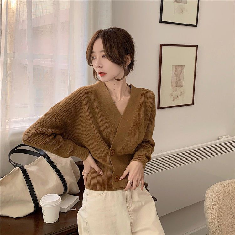 Áo Sweater Dệt Kim Cổ Chữ V Dáng Rộng Thiết Kế Mới Đơn Giản Thời Trang Mù