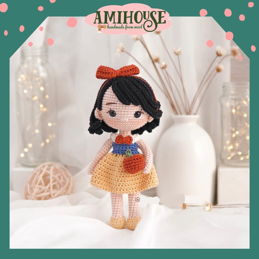 Búp bê Bạch tuyết nhỏ bằng len móc handmade cho bé, búp bê len móc, 100% sợi cotton - Ami House