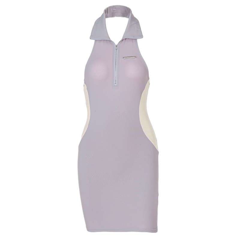 Brroa Đầm Mini Ôm Dáng Không Tay Hở Lưng Có Khóa Kéo Gợi Cảm Cho Nữ