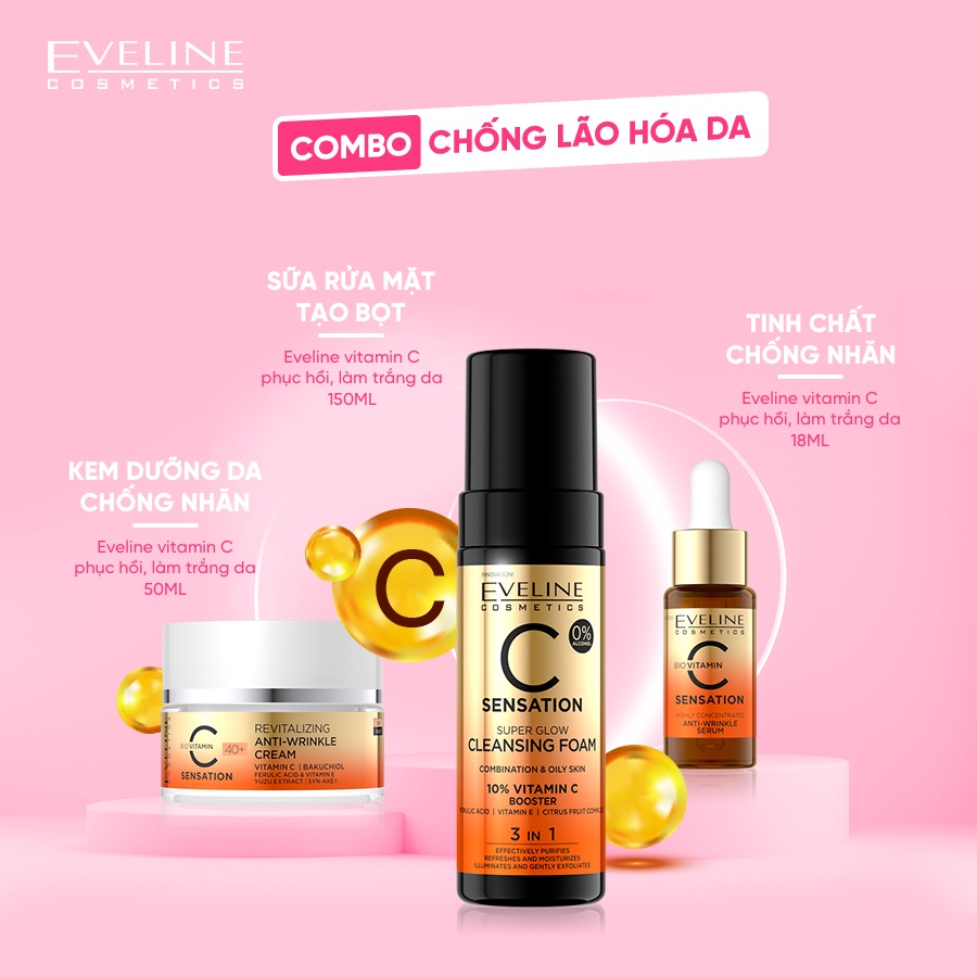Sữa rửa mặt tạo bọt Eveline vitamin C phục hồi, làm trắng da 150ML