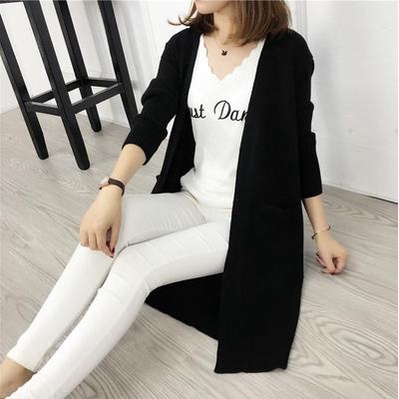 Áo len nữ Hàn Quốc -  Áo khoác len dáng dài có túi ống tay bo cao hàng Quảng Châu - Danangsale