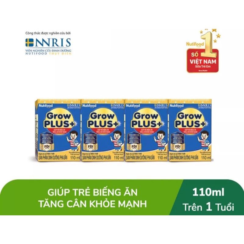 Sữa bột pha sẵn Growplus xanh 1 lốc ( 4 hộp × 110ml ) / Sữa dinh dưỡng trẻ em Grow Plus