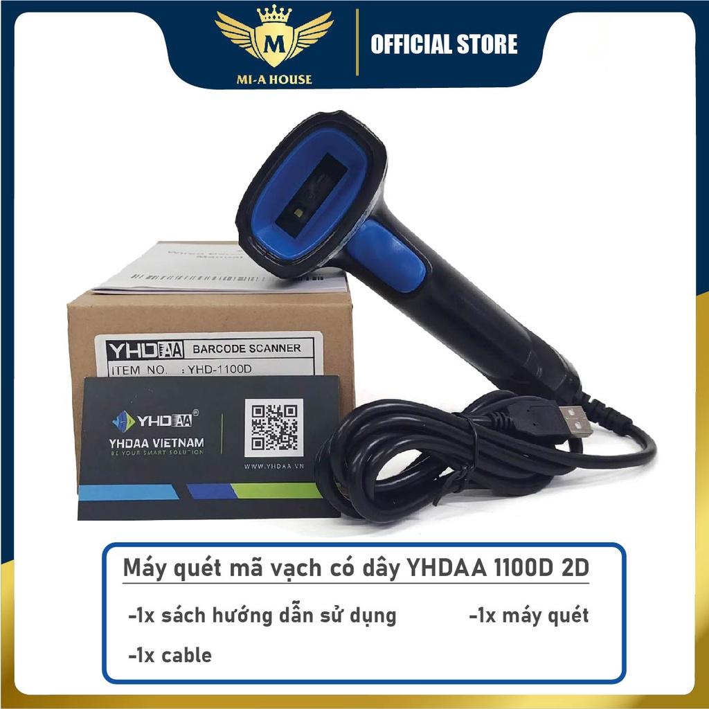 Máy quét mã vạch có dây YHD - 1100D 1D dùng dây cắm cổng USB Máy tính, Laptop