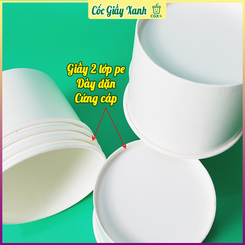 Set 50 Tô Bát Giấy 360ml Có Nắp Trắng Trơn, Dùng 1 Lần, Giấy 2 Lớp PE