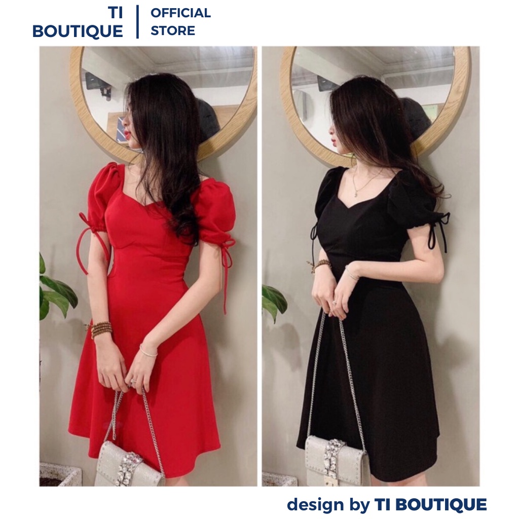 Đầm Váy Nữ Cổ V Tay Phồng Có Dây Cột Nơ Thanh Lịch, Đầm Đi Tiệc Dáng Ngắn Thiết Kế Hiện Đại Phóng Khoáng Thanh Lịch