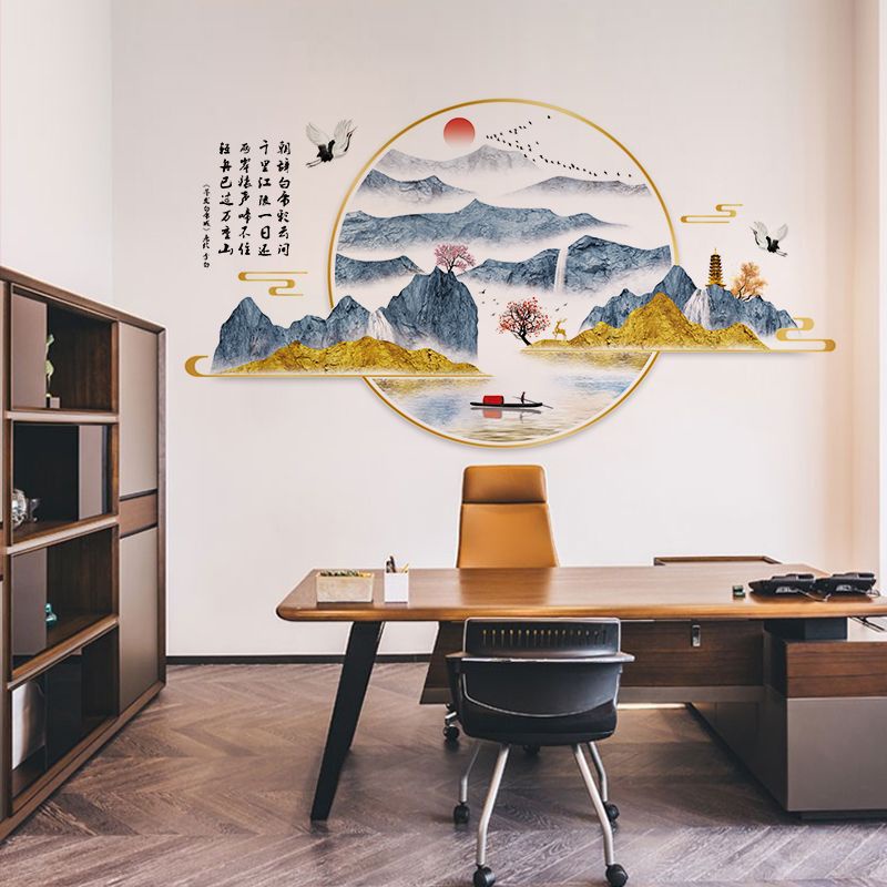 Decal dán tường Phong thủy , sơn thủy núi non 3D trang trí phòng khách, phòng ngủ