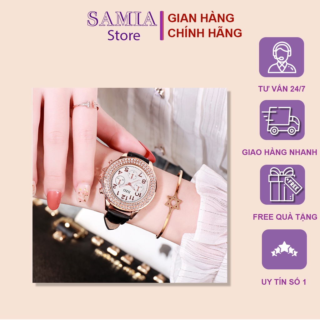 Cực Đẹp Đồng Hồ Đeo Tay Nữ DZG Mới Rhine Stone Vỏ Vàng Hồng Phiên Bản Hàn Quốc