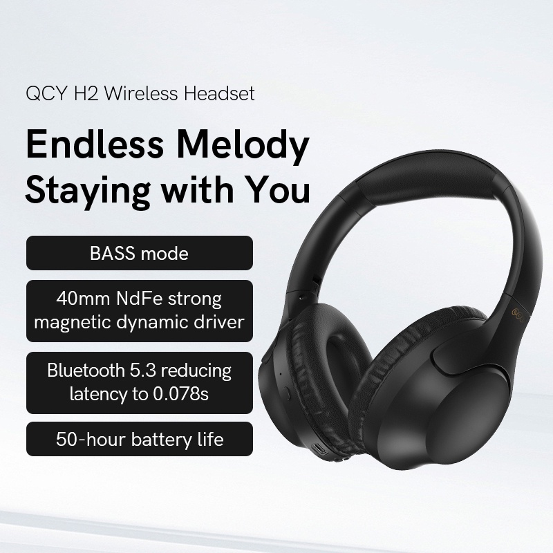 Tai nghe chụp tai không dây QCY H2 bluetooth 5.3 âm thanh hifi thời gian sử dụng 50 giờ 78ms gấp gọn lại được