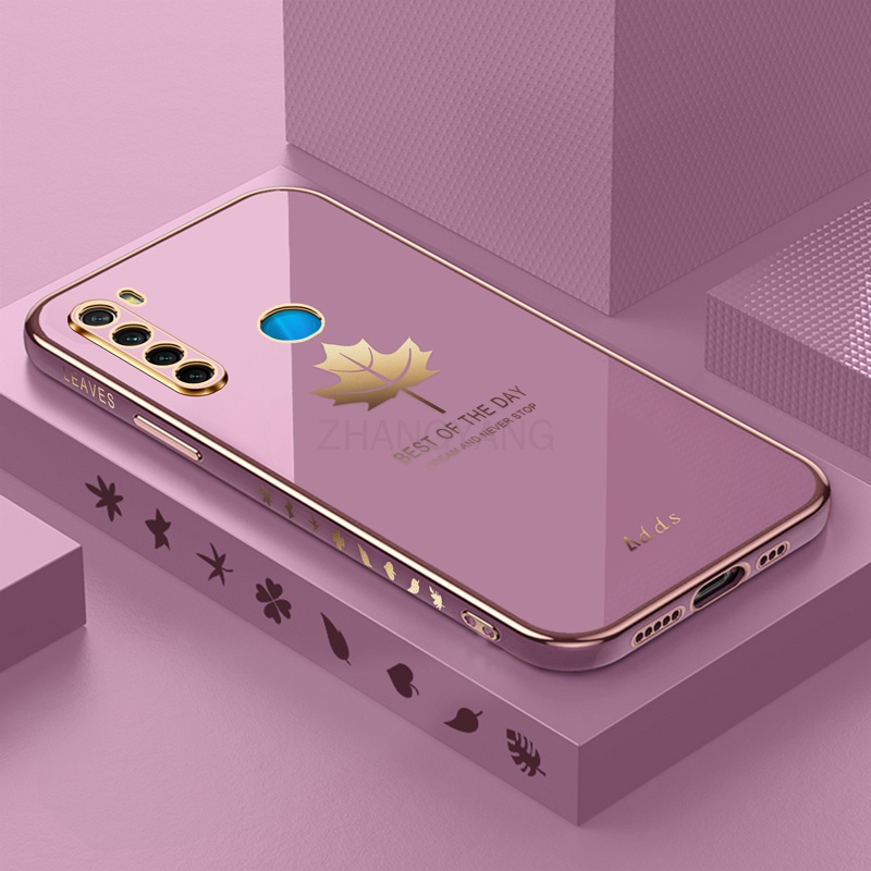 Ốp Điện Thoại Silicon TPU Mạ Điện Họa Tiết Lá Phong Kèm Dây Đeo Cho Redmi note 8