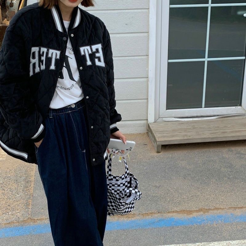 Áo bomber bóng chày nam nữ chất dày ấm phong cách thu đông