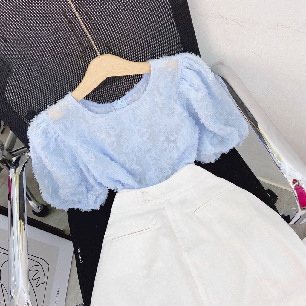 SET XANH VOAN REN BI CỔ TRÒN + CHÂN VÁY TRẮNG 🐋🐋