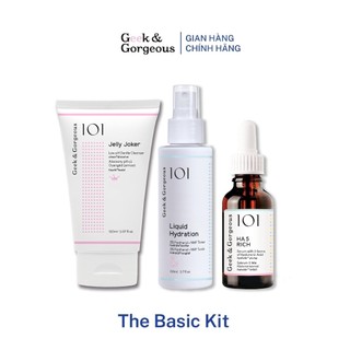  Combo 3 sản phẩm chăm sóc da cơ bản Geek&Gorgeous The Basic Kit  Sữa rửa mặt 150ml + Toner 110ml + Serum HA 30ml  