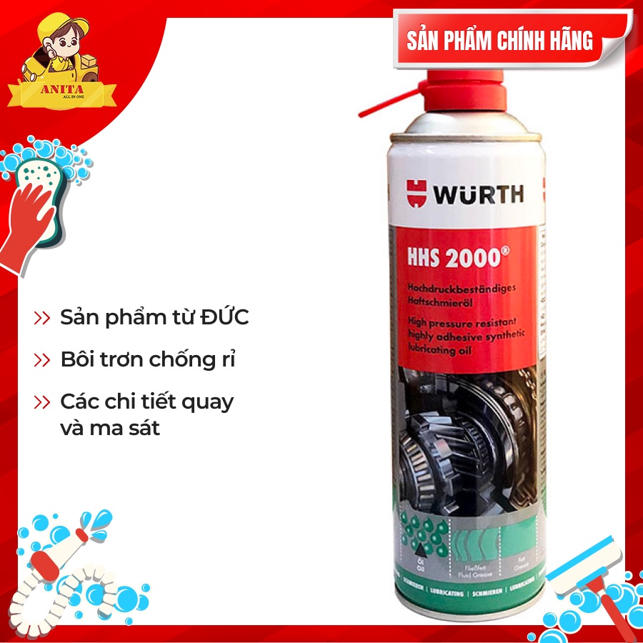 Mỡ bò nước dạng xịt HHS 2000 Wurth 0893106 (Chai 500ml)- Nhập khẩu từ Đức