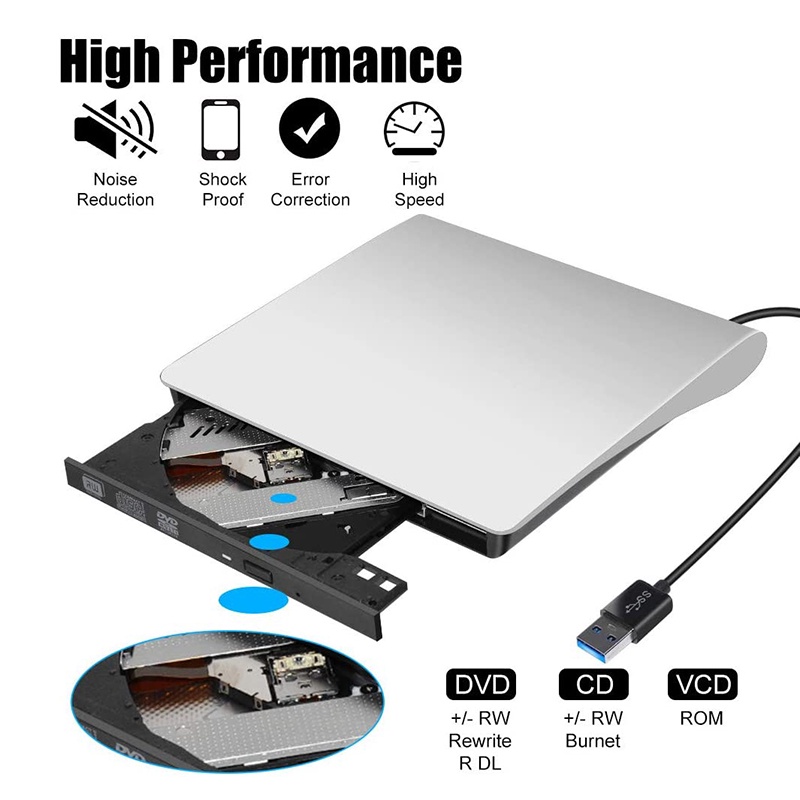 Ổ đĩa quang CD/DVD-RW cắm ngoài USB 3.0, Type-C cho Macbook, Laptop,Máy tính cây để bàn