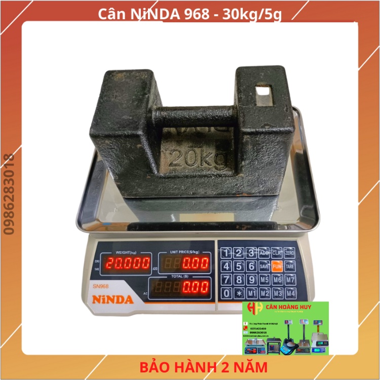 Cân điện tử tính tiền bán hàng siêu thị, tạp hóa,hoa quả NINDA-SN968 30Kg/5g màn hình hiển thị 2 mặt trước sau