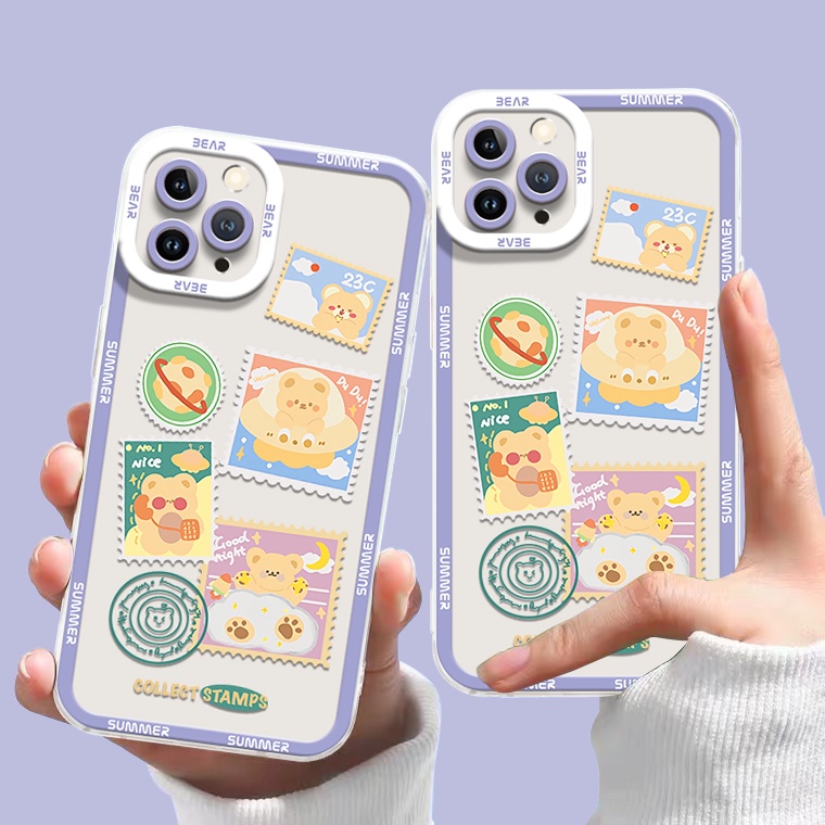 Ốp Điện Thoại Silicon TPU Mềm Trong Suốt Hình Gấu Chống Sốc Cho IPhone 14 13 Pro Max 11 12 6S 7 8 14 Plus X XS XR