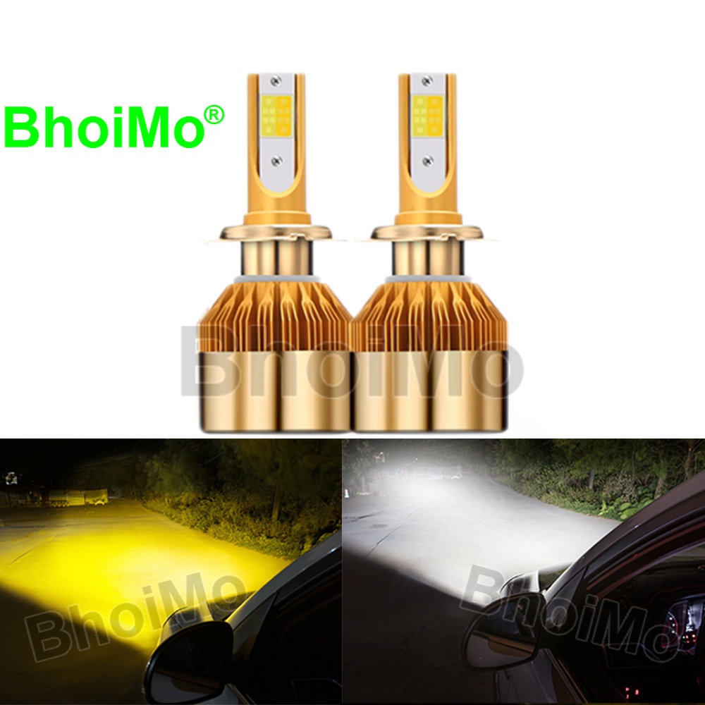 Đèn Pha Hai Màu Bóng LED H6 H1 H4 H7 H3 H8 H9 H11 9005 HB3 9006 HB4 cob DC12v Cho Ô Tô