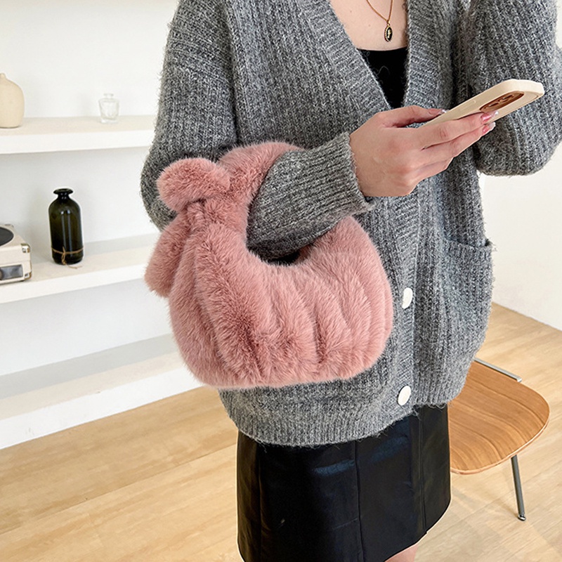 Túi xách lông nhung IELGY có khóa kéo phong cách Hàn Quốc thời trang cho nữ