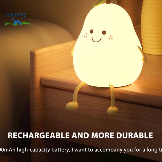 Đèn Ngủ Led Silicon Hình Quả Lê Mặt Cười Dễ Thương Sạc Usb Thay Đổi Màu Sắc Bảo Vệ Mắt Đầu Giường