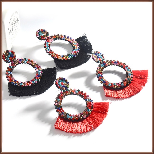 Đôi Khuyên Tai Tua Rua Đính Đá Nhiều Màu Sắc Phong Cách Boho Sang Trọng Dành Cho Nữ