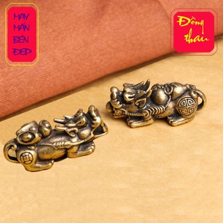 Móc khóa đồng thau cặp tỳ hưu quả bầu & thỏi vàng may mắn bên đẹp