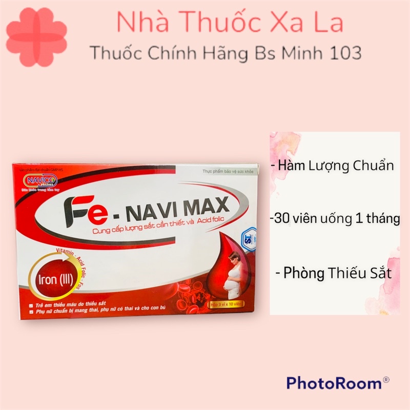 Viên uống Bổ Sung Sắt và Acid folic - Fe -NAVIMAX HỘP 30 VIÊN