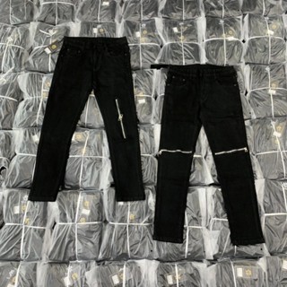 Quần jean bò nam Amiri slimfit đen trơn thêu khoá zip gối kiểu dáng đơn giản basic