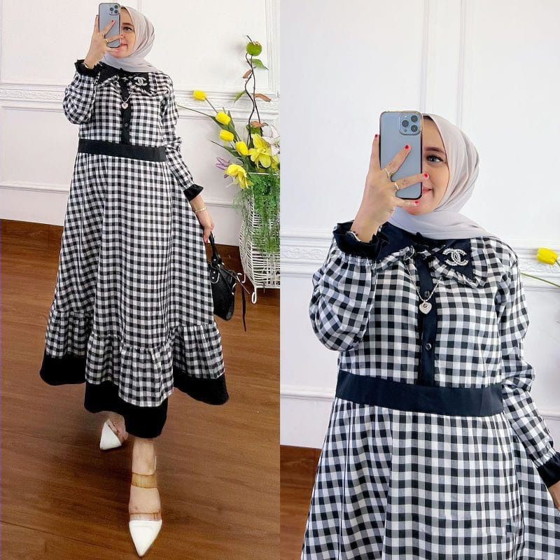 Mới Nhất Đầm / Hộp Quà / Đầm Của Phụ Nữ Hồi Giáo / Áo Choàng Hồi Giáo Kẻ Sọc Caro