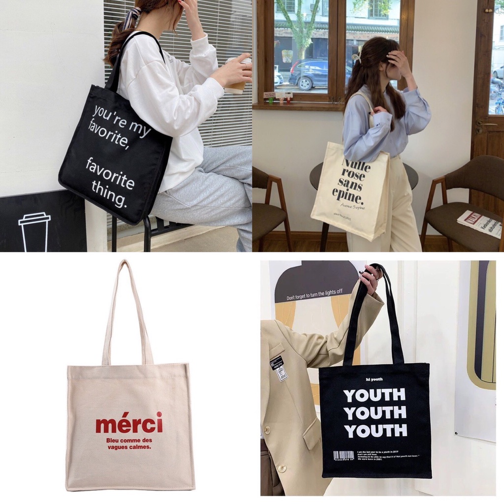 Túi tote vải canvas ulzzang đeo vai thời trang đựng đồ giá rẻ