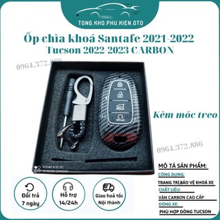 Ốp Chìa Khóa Cho Xe SantaFe 2021 - 2022, Tucson 2022 - 2023-2024 vân carbon cao cấp kèm móc treo