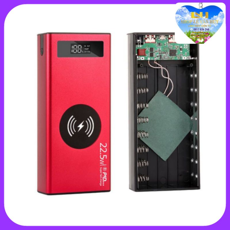 Box sạc dự phòng 16cell vỏ nhôm Mạch sạc nhanh 3.0 - 22.5w kèm sạc không dây