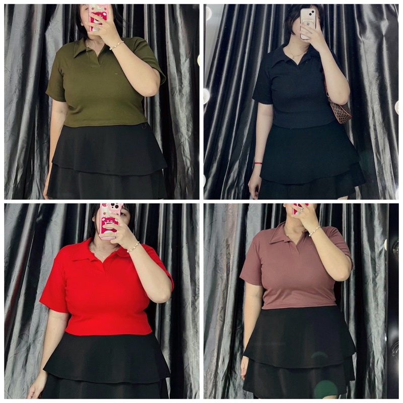 Áo polo croptop nữ bigsize tay ngắn basic chất thun gân cao cấp - Phương Thúy Bigsize | BigBuy360 - bigbuy360.vn
