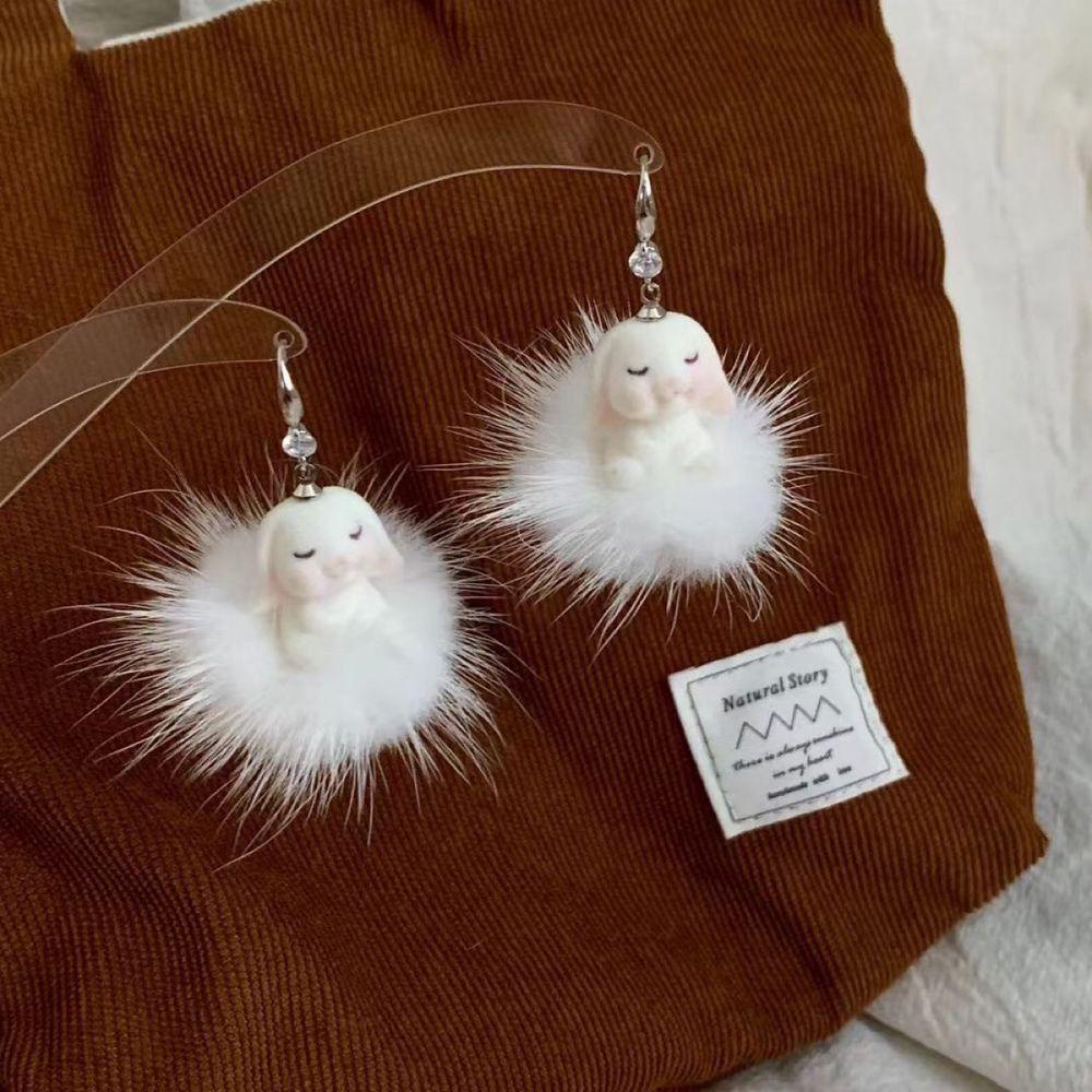 Khuyên Tai Dáng Dài Đính Bóng Lông Phong Cách Vintage Ngọt Ngào Cho Nữ