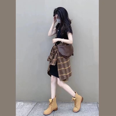 Set Áo Sơ Mi Tay Dài Kẻ Sọc Caro Phối Đầm Midi Thời Trang Mùa Thu Cho Nữ