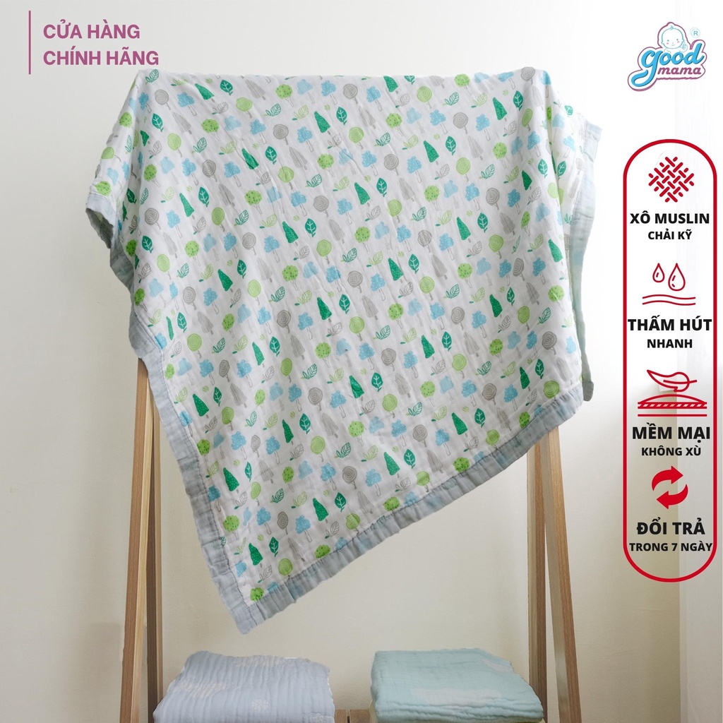 Khăn tắm đa năng cho bé sơ sinh Gooodmama chất liệu xô muslin chải kỹ 110*110cm