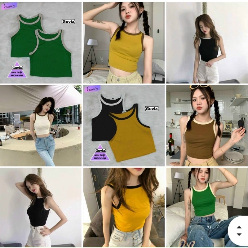 Áo Croptop Ba Lỗ Phối Viền Basic Trơn Ôm Body Cá Tính