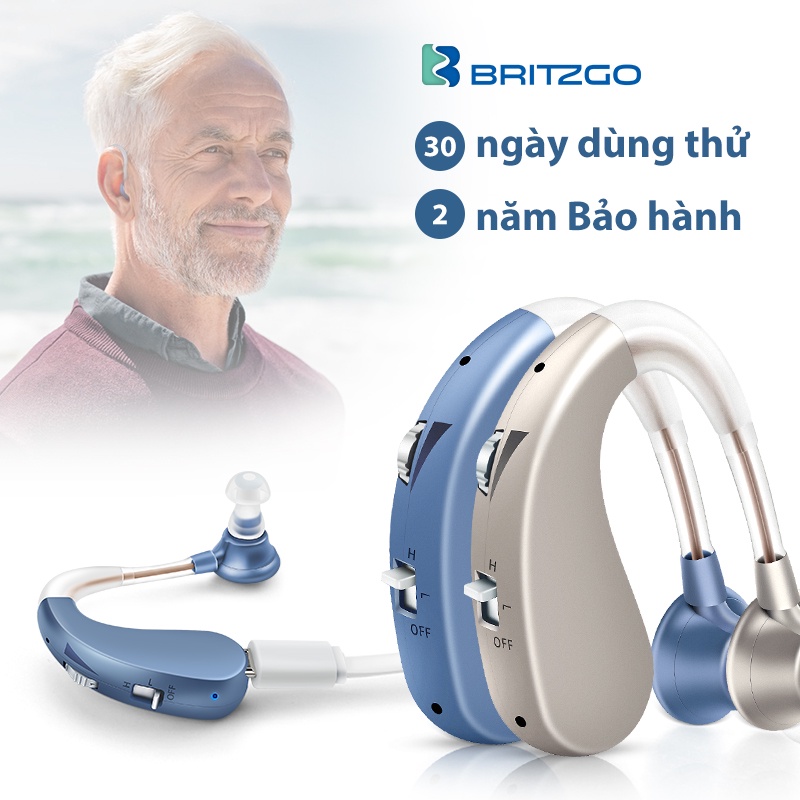 Britzgo Giảm nhiễu Máy Trợ Thính điếc USB Phí Cho Người Già Bộ khuếch đại nghe giảm nhiễu điếc VHP-1204 bạc xanh
