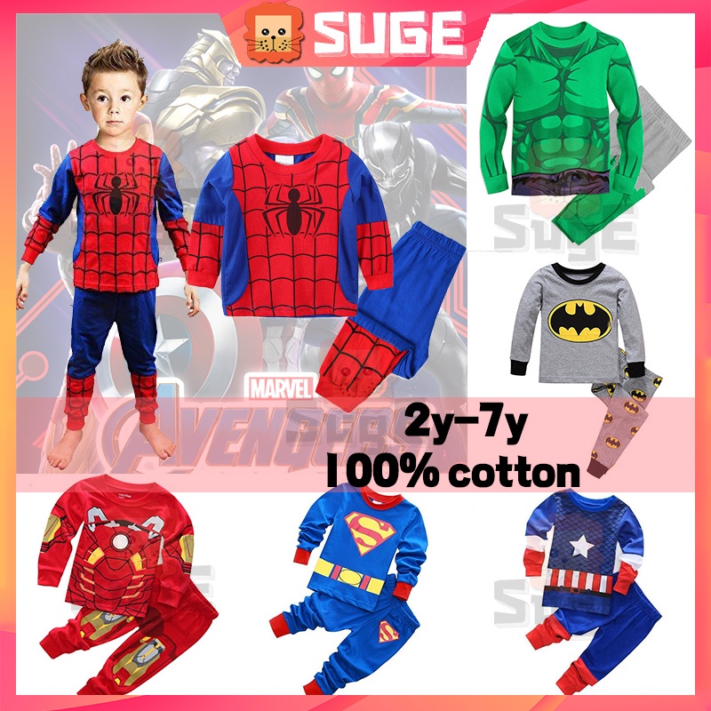 【Suge】Bé trai Siêu anh hùng Đội trưởng Phim hoạt hình Cosplay Bé trai Mới Đồ ngủ Người nhện Trẻ sơ sinh Trẻ sơ sinh Bộ quần áo cho trẻ em 1-8 tuổi