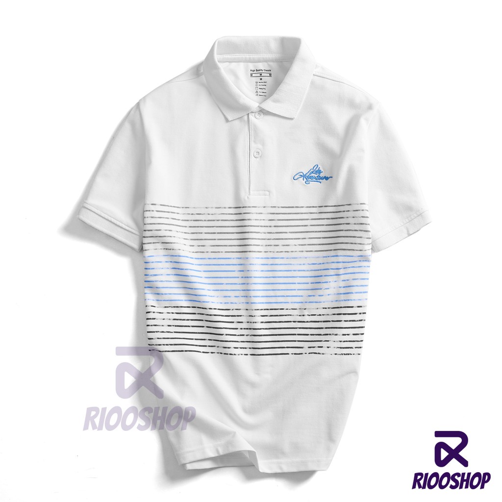Áo thun nam polo, áo thun nam có cổ polo phối sọc ngang vnxk cộc tay, có size lớn, đẹp, vải dày, basic RIOOSHOP RSP056