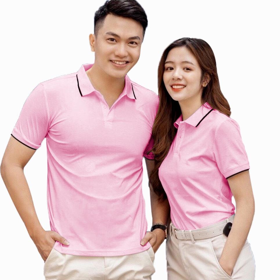 Áo Thun Có Cổ Thể Thao Andromeda Vải Cá Sấu Mè Màu Hồng Sen Sọc Đen Nam Nữ ©️