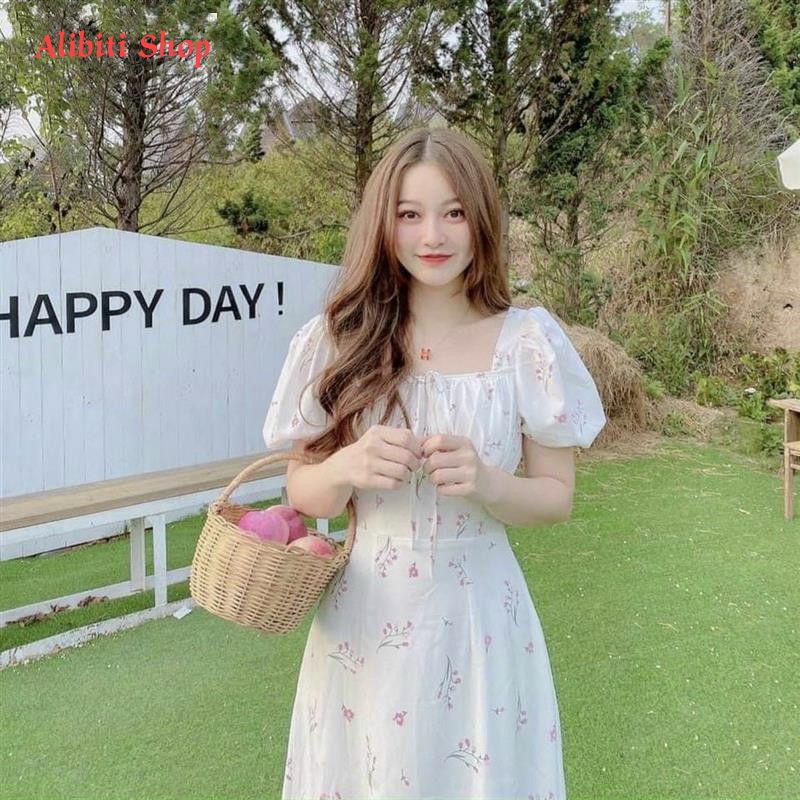 Đầm trắng maxi hoa nhí xẻ, váy maxi voan trắng dạo phố, đi biển freesize