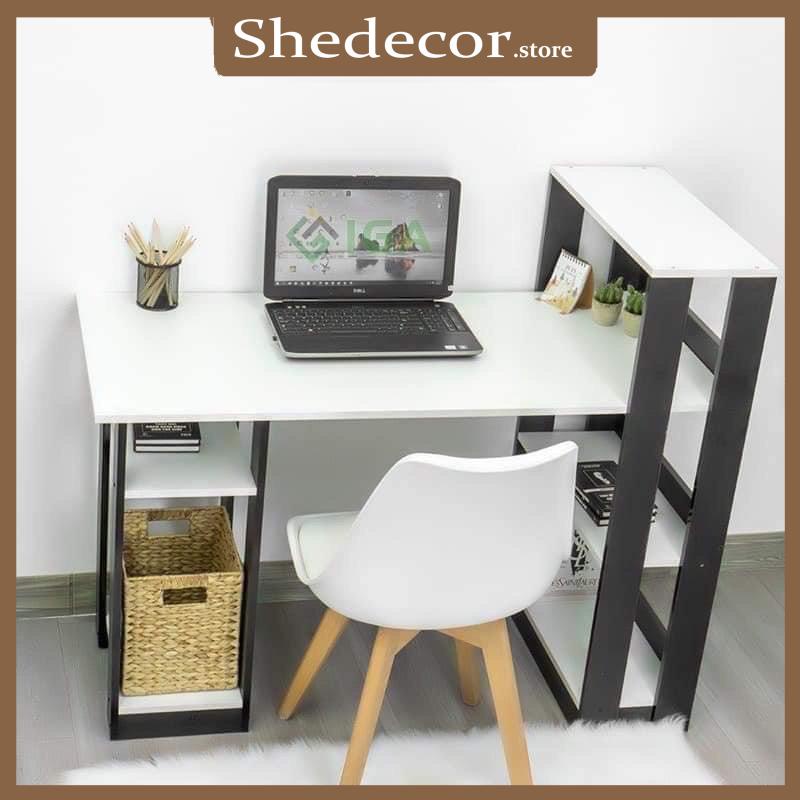 Bàn làm việc , bàn học dáng chữ L kèm giá để sách tiện lợi SHEDECOR