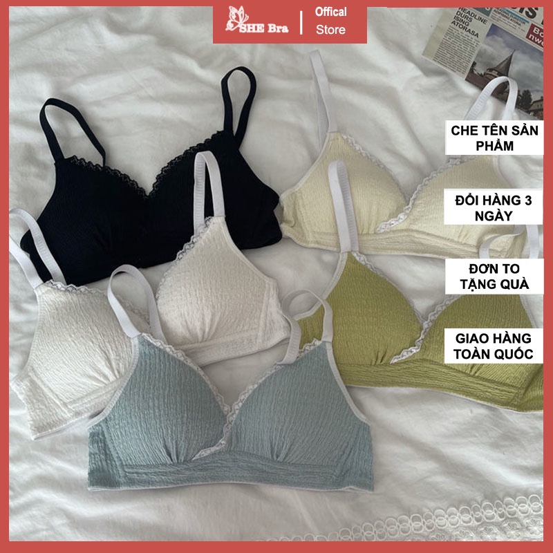 Áo Ngực Cotton Không Gọng Mút Mỏng Viền Phối Ren Nâng Ngực Cao Cấp Cho Nữ AL014