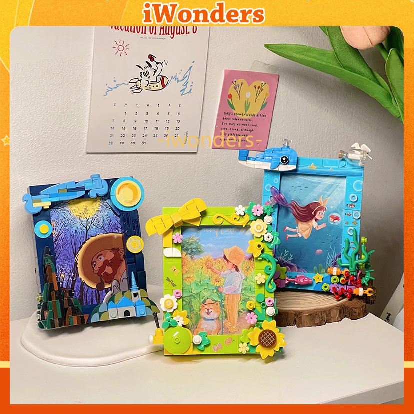 Khung Ảnh Xây Dựng Xếp Hình Khối Xây Dựng Đại Dương Hoa Hướng Dương Đêm Đầy Sao Khung Ảnh Sáng Tạo Tự Làm Các Mô Hình Đồ Chơi Quà Tặng Kids education toys