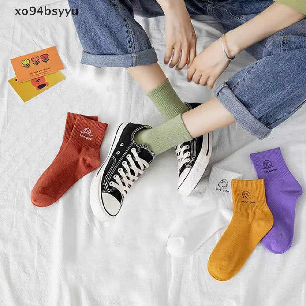 Vớ Cotton Cổ Vừa Màu Trơn Họa Tiết Hoạt Hình Vui Nhộn Thời Trang Xuân Hè Dành Cho Nữ Xo94Bsyu