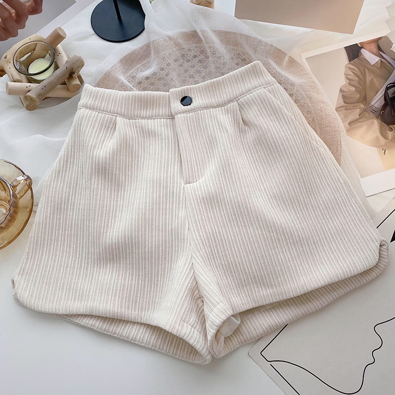Quần Short Lưng Cao Ống Rộng Màu Trơn Đơn Giản Thời Trang Mùa Đông 2022 Phong Cách Hàn Quốc Cho Nữ