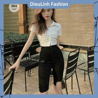 Quần Ngố Jean Nữ, Quần Jean Lửng Nữ DieuLinh_Fashion, Chất Liệu Denim Mềm Mại Co Giãn Nhẹ, Phong Cách Thời Trang TCS.