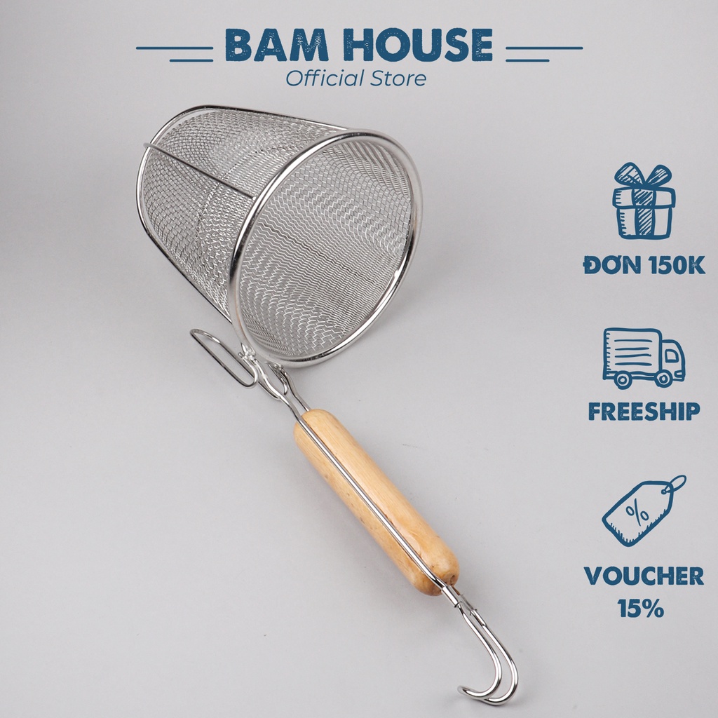 Vá trụng hủ tiếu mì inox Bam House sáng bóng loại lớn cao cấp VT01