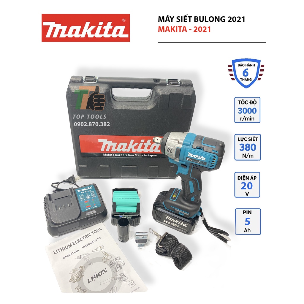 Máy Siết Bulong, máy bắn bulong Makitta, Pin 10Cell, Động cơ không chổi than, Đầu 2 trong 1